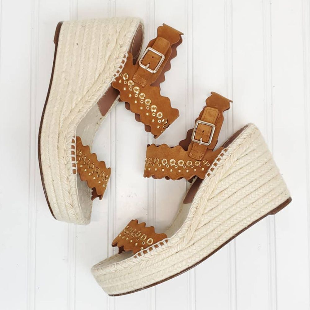 Chlo Lauren Grommet Suede Espadrille Platform Wedge Sandals